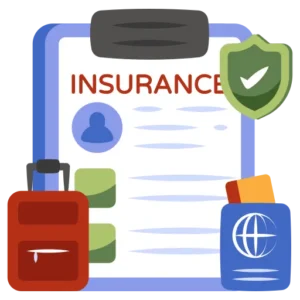 Instant Digital Travel Insurance Certificate Travel insurance policy with luggage and security shield icon