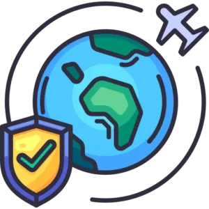 Worldwide Travel Insurance for All Types of Travelers Global travel protection icon with shield and airplane